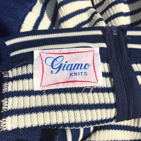 Vtg 60s 70s Giamo Knits Mod Navy Blue Striped Knit Maxi Sailor Sweater Dress USA - Picture 7 of 16